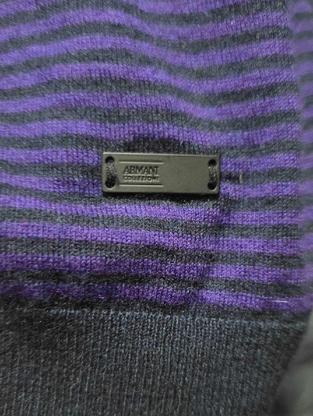 Armani Collezioni Purple and Black Striped Crewneck Sweater L